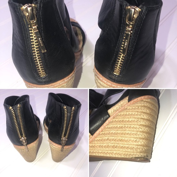 Aerin Jayden Black Leather Espadrille Wedge Heels - Picture 7 of 8